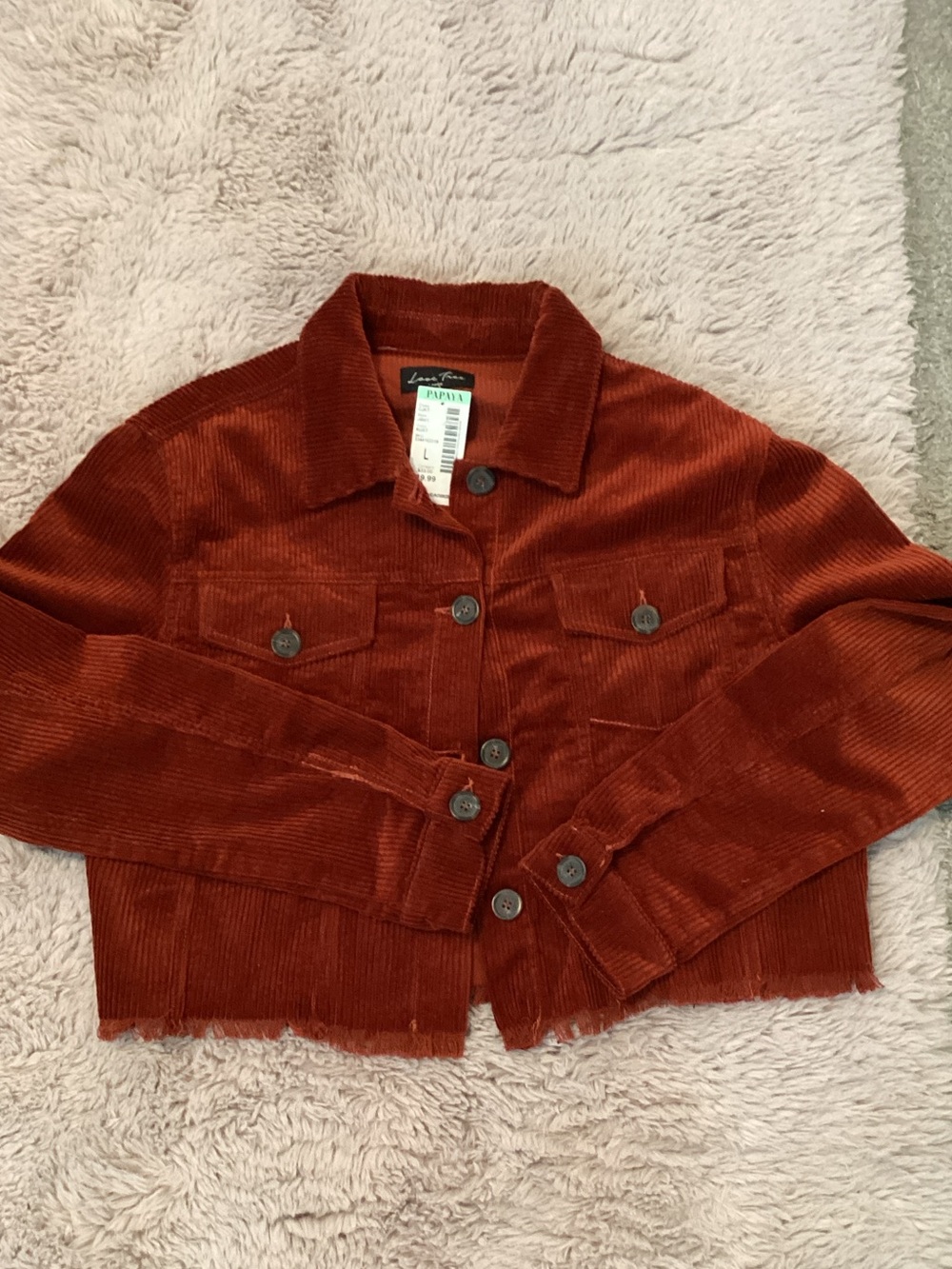 Love Tree Rust Corduroy Cropped Jean Jacket
